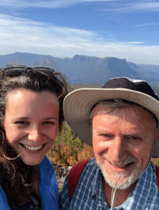 Catherine Allingham and her dad on the Overland Track in Tasmania.